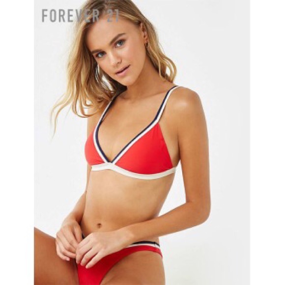⚡️CLEARANCE⚡️ Forever 21 Stripe Rockabilly Americana Triangle Bra Bikini Top - Picture 5 of 10